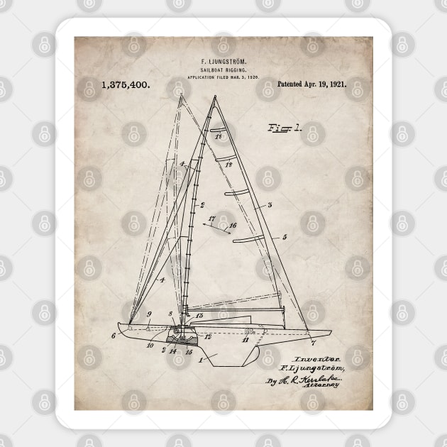 Sailing Yacht Patent - Sailor Lake House Decor Art - Antique Sticker by patentpress